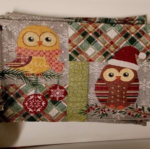 Owl Set 6 Woven Tapestry Placemats Vintage Collectible 18"x12"